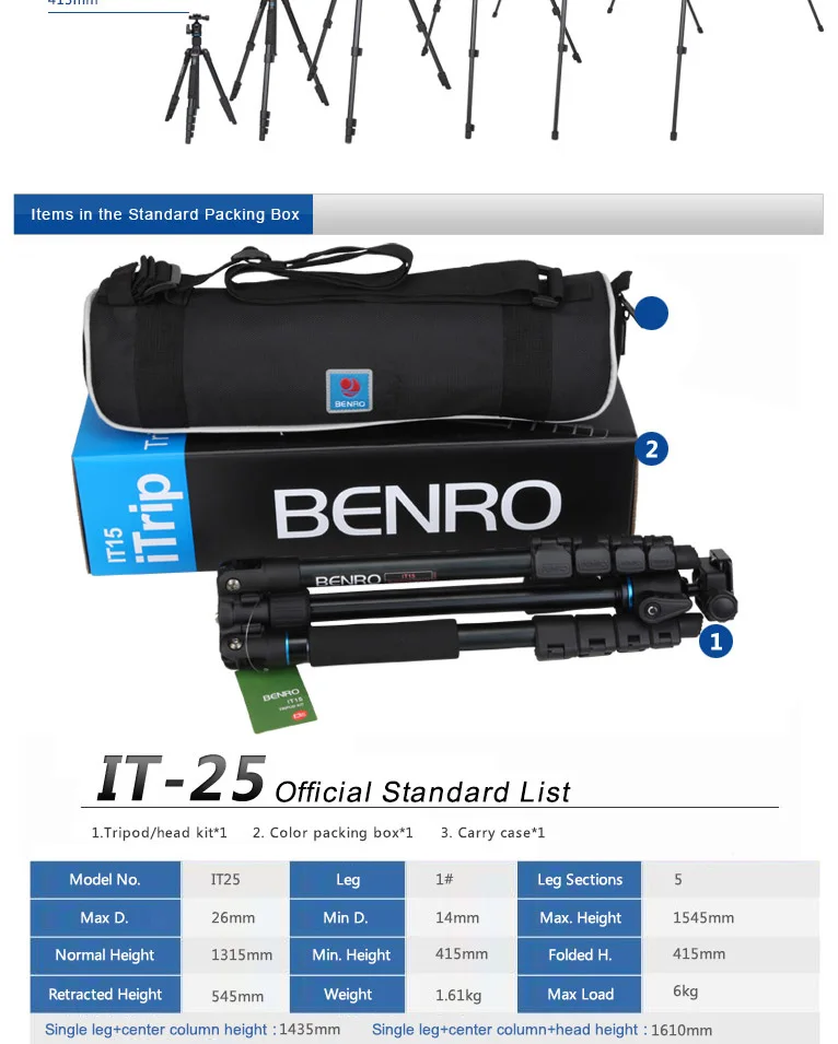 BENRO IT25 Профессиональный штатив для зеркальной фотокамеры портативный цифровой быстрое releaseg аксессуары с максимальной нагрузкой 6 кг