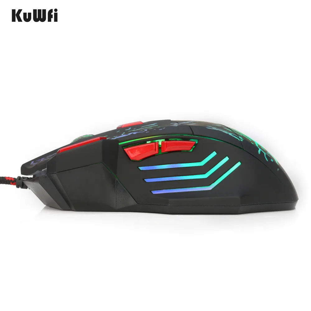KuWFi USB игровая мышь 7 кнопок 5500DPI светодиодный оптический проводной кабель