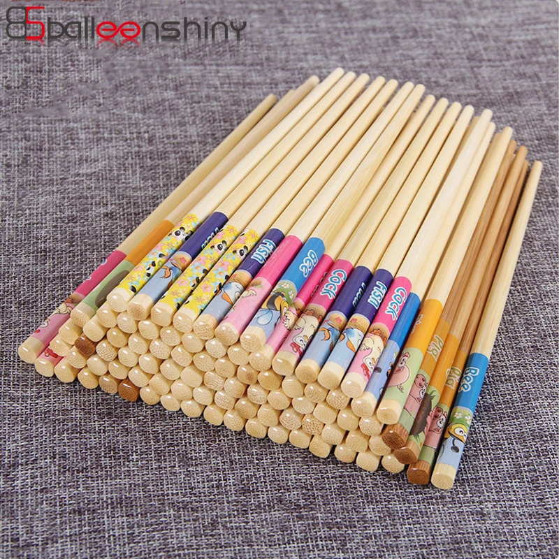 

BalleenShiny Bamboo Chopsticks Kids Baby Training Chopsticks Learning Sticks Cartoon Panda Fish Natural Baoboo Gifts Supply