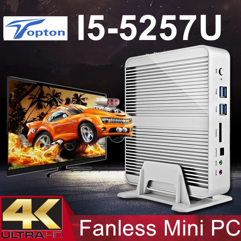 Lowest Price Fanless Mini PC 4K HTPC Graphics Iris 6100 HD 5500 Intel Core i5 5257U 5250U 5200U 4258U Broadwell PC Win10 6000 2 Lan 2 HDMI Lowest Price Fanless Mini PC 4K HTPC Graphics Iris 6100 HD 5500 Intel Core i5 5257U 5250U 5200U 4258U Broadwell PC Win10 6000 2 Lan 2 HDMI