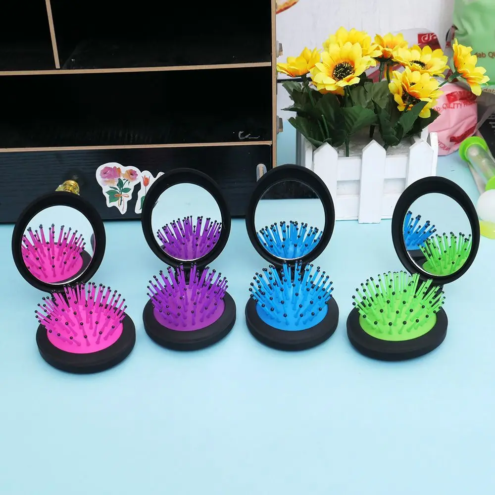 

1 Pcs Girls Portable Mini Mirror Folding Comb Airbag Massage Round Hair brush extension hairdressing tools Dropshipping