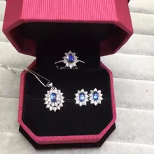 Натуральный лунный камень синего цвета набор, кристалл чистый, кольцо ожерелье, Женская праздничная одежда must-have ювелирные изделия, 925 серебро