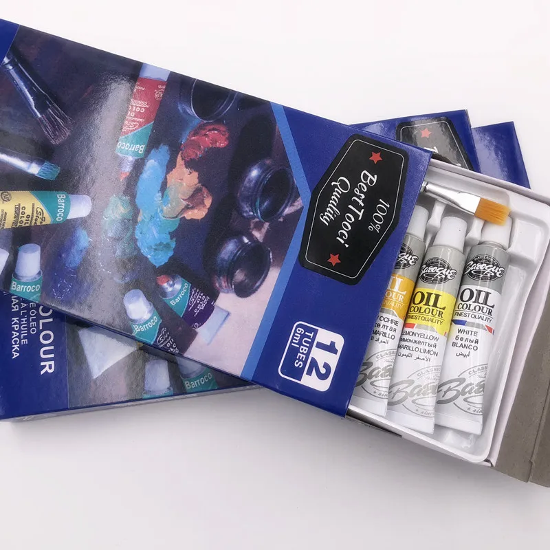 Professional Oil Colors Paints Fine Painting Art Supplies 12 Colours 6 ML Tube Offer 1 Brush For Free