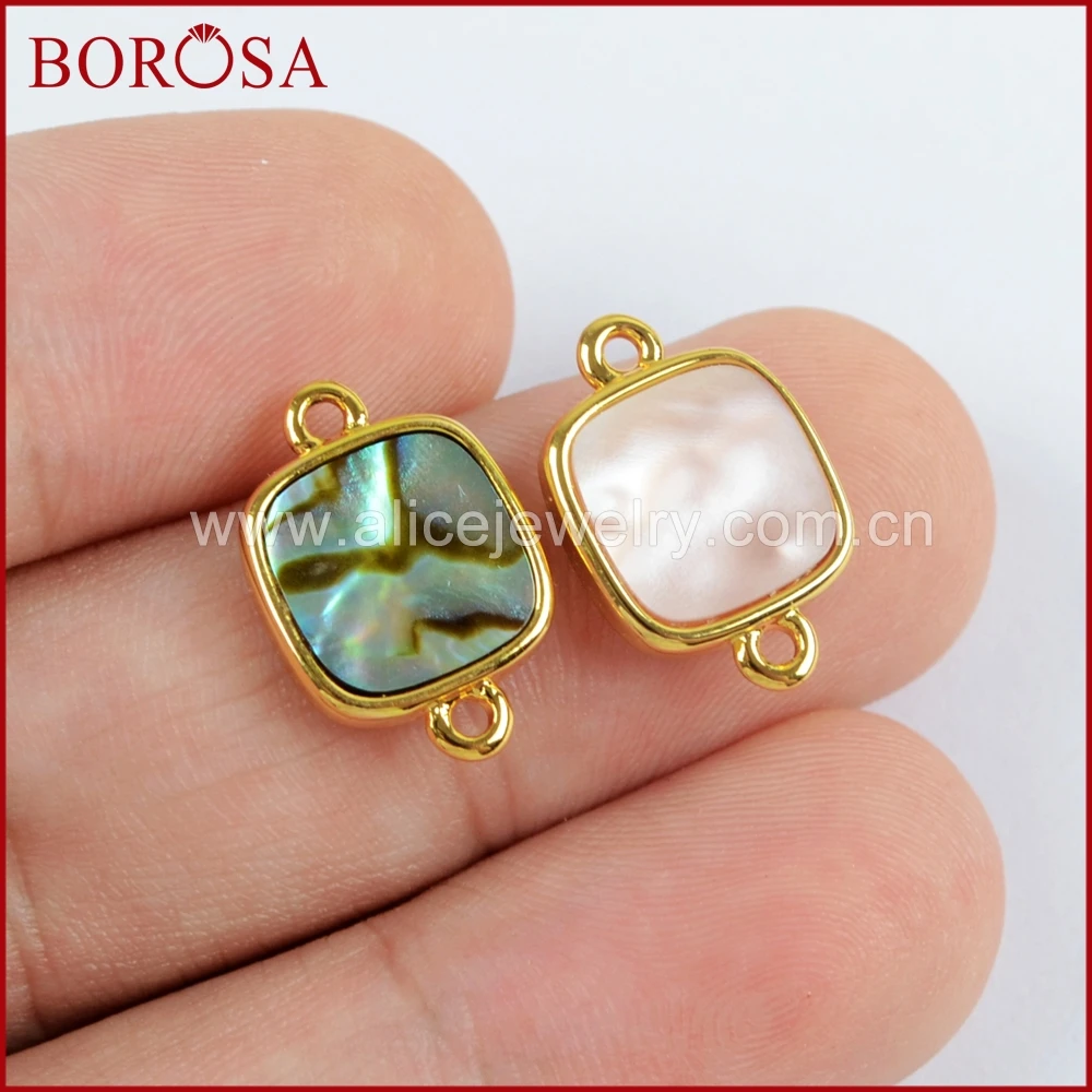 

BOROSA 10PCS Square Shape Multi-kind Faceted Stones Connectors Natural Shell Double Charms for Bracelet/Necklace WX987