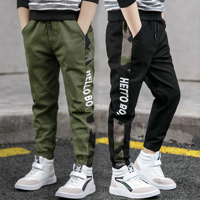 

Pants for Boys Spliced Beam Foot Trousers Cotton Casual Sports Pants Clothes for Teenagers Boys 8 10 12 14 16 Years Spring 2019