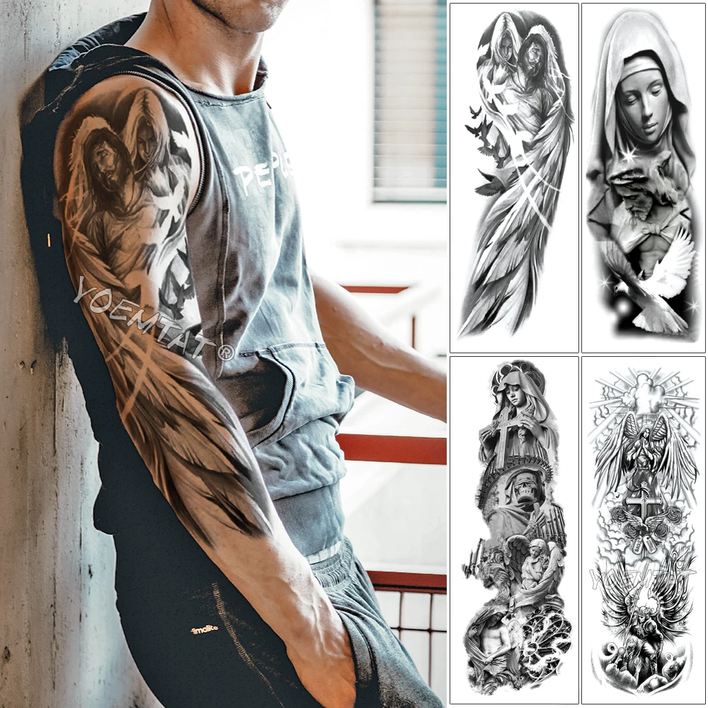 Большие Татуировки на руку Крылья ангела голубь Иисуса водонепроницаемый временная татуировка наклейка Святейший человек полный