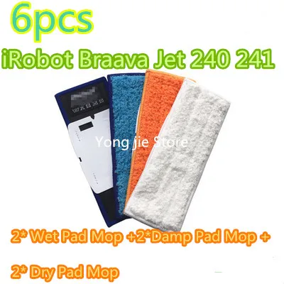 

6* Upgrades robot cleaner brushes spare parts 2* Wet Pad Mop +2* Damp Pad Mop + 2* Dry Pad Mop for iRobot Braava Jet 240 241