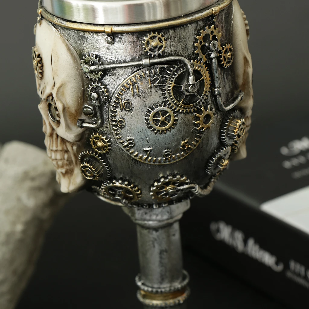 3D Gothic Skull Cup Stainless Steel Resin Skeleton Design for Bar Party Home Wine Goblet Cups Decor Crafts