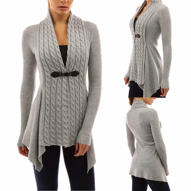 

2018 new big deep v-neck flower Sweaters Cashmere knitted big botton Ladies women long Irregular Cardigans Sweater coat knitted