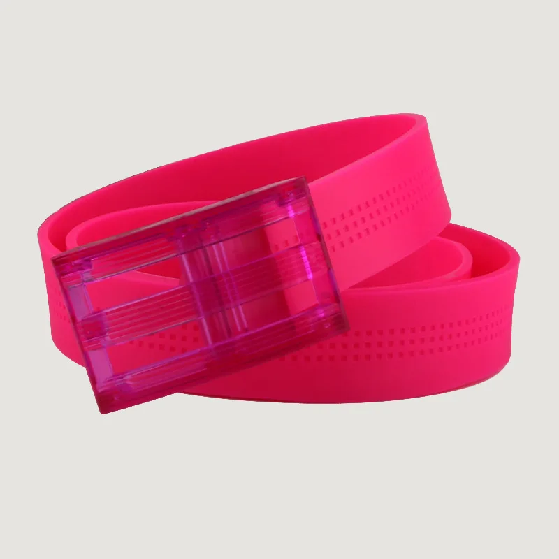 New Design Silicone Belts Men High Quality Belts For Women Rubber Leather Smooth Buckle Belts For Women Men - Color: Rose Red