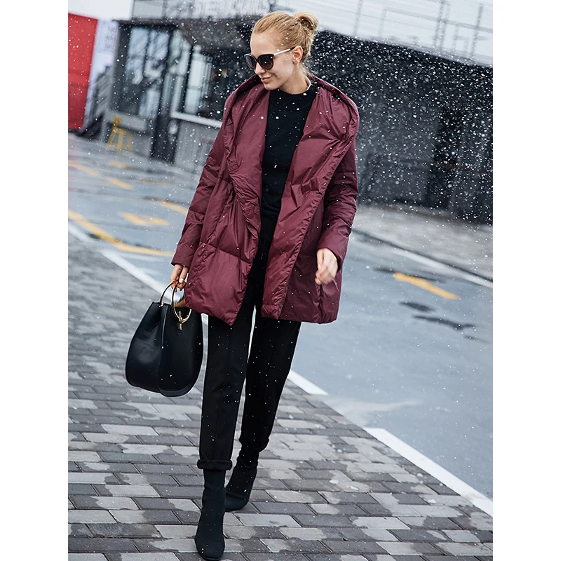 Amii Oversized 90% White Duck Down Coat Women Winter 2018 Causal Solid Hooded Light Plus Size Female Down Jackets Parkas