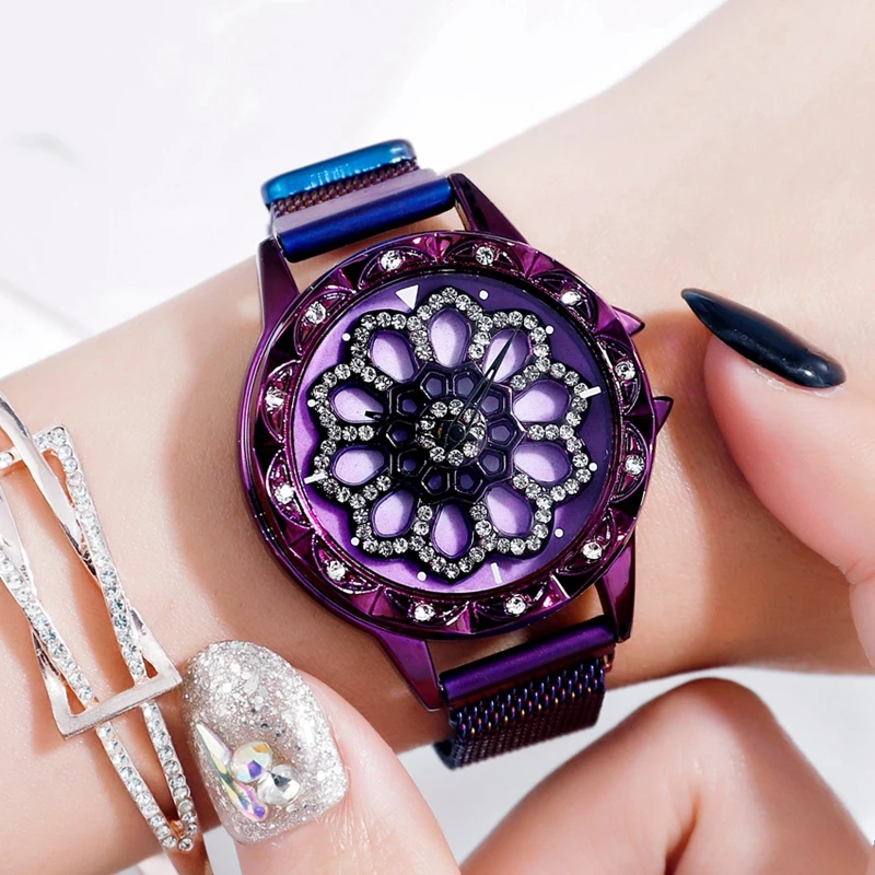 

Drop Shipping Magnetic Watches For Women Luxury Rotate Dial Desgin Watch Lucky Stainless Steel Bracelet Clock Relogio Feminino