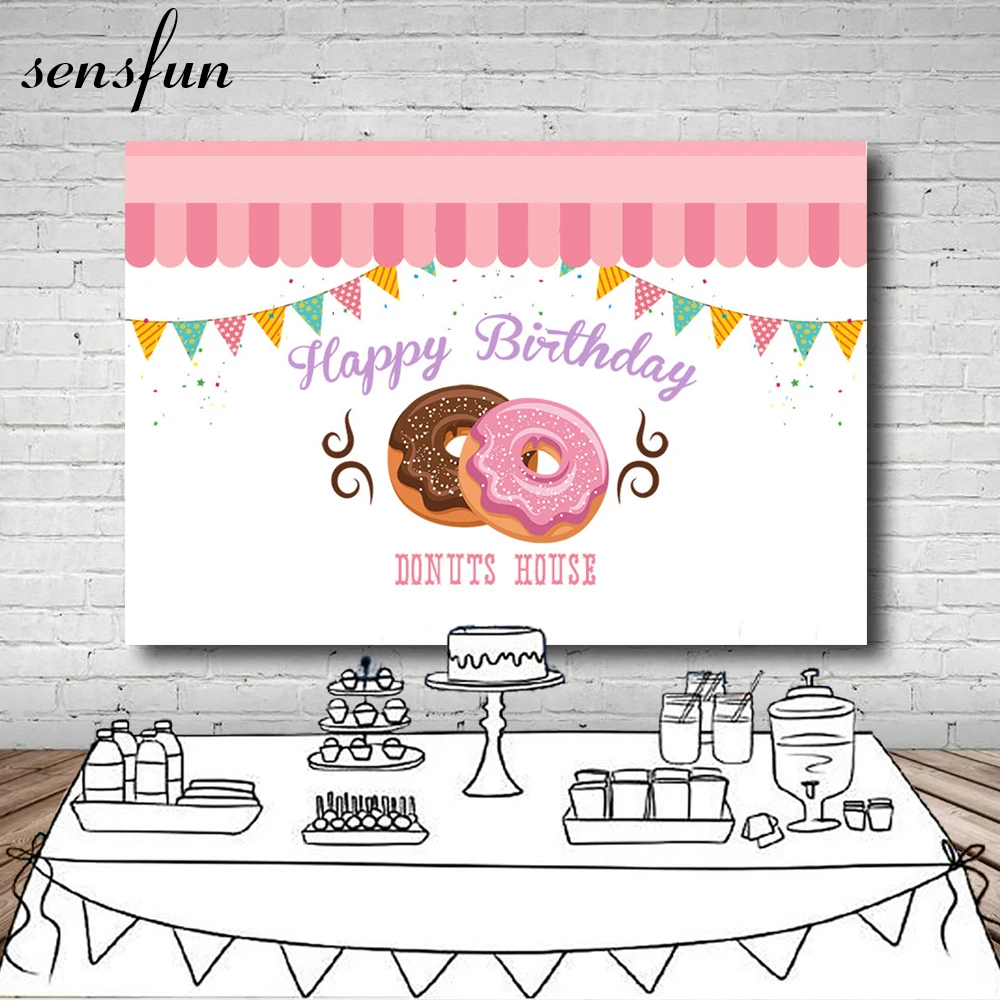 

Декорации для фотостудии Sensfun, настенные фотообои для фотостудии, розовые, белые, с изображением флажков, для празднования дня рождения, для фотостудии