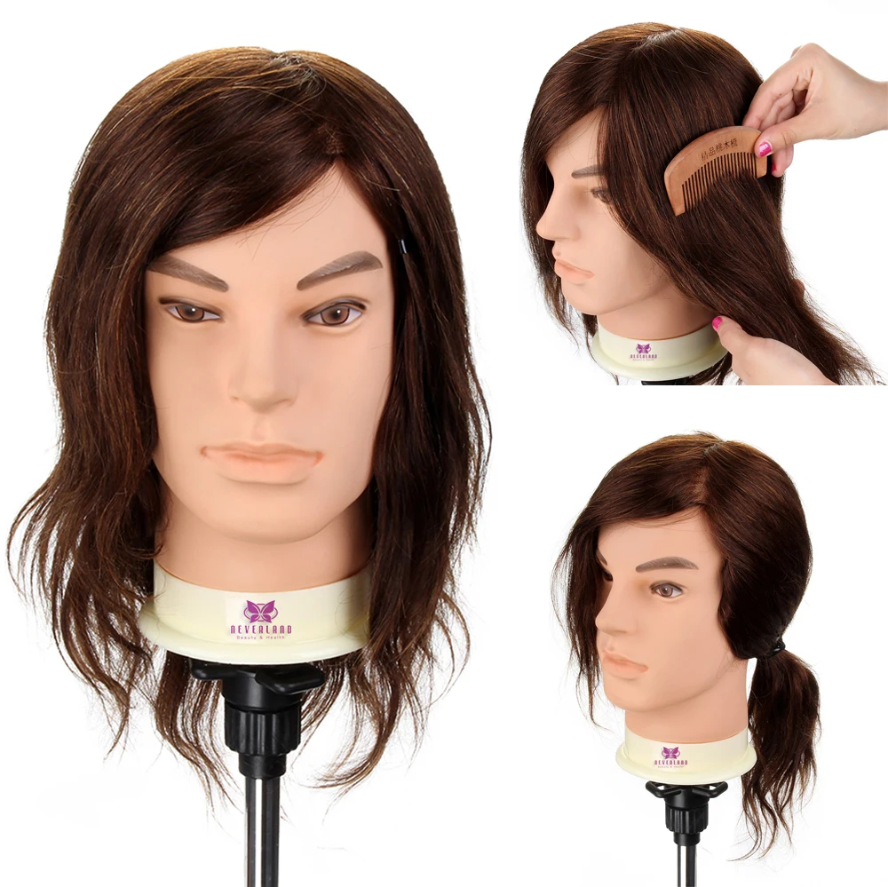 12" Real Hair Male Hairdressing Training Head Man Salon Hair Design