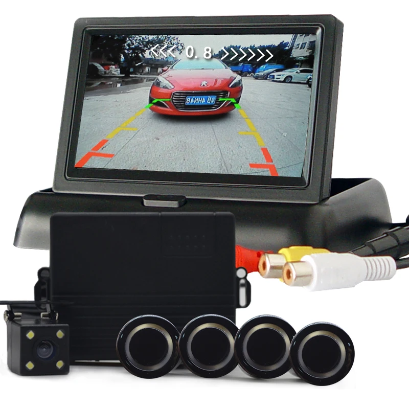 

Car Video Parking Sensor Reverse Backup Radar Detector System 13mm Original Flat Sensors Can Connect Car DVD Monitor Rear Camera