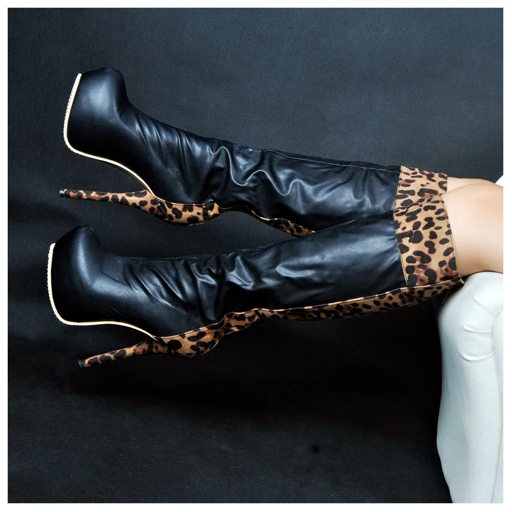 

Lapolaka Women Shoes plus Size 35-47 Thin High Heels Sexy Fashion Leopard Party knee-high Boots Shoes Woman