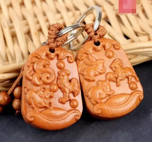 

Geomantic Twelve Zodiac Key Keys, Peach-wood Triple Key Rings, Mascot Ornaments