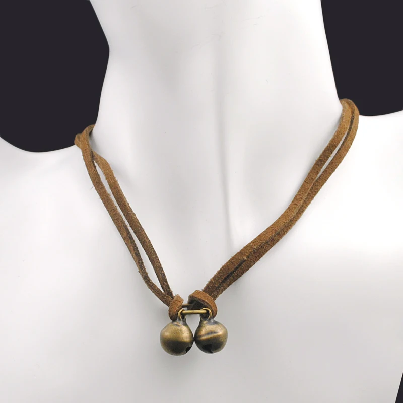 ATGO Fashion Women Leather Necklace With Bell Brown Vintage Jewelry Nice Chokers False For Collar BN398 | Украшения и аксессуары