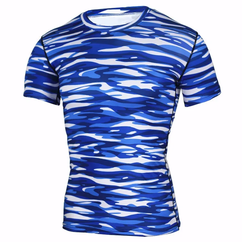 Компрессионная спортивная рубашка мужская быстросохнущая 3D печать камуфляж Бег Фитнес Футболка облегающая футболка Рашгард футбол спортивная одежда для тренажерного зала футболки
