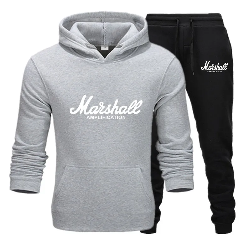 Горячий Marshall мужской костюм с капюшоном усиленная Мужская мода толстовки+ брюки Зима Осень Хип-хоп Брендовые мужские комплекты с капюшоном M-3XL