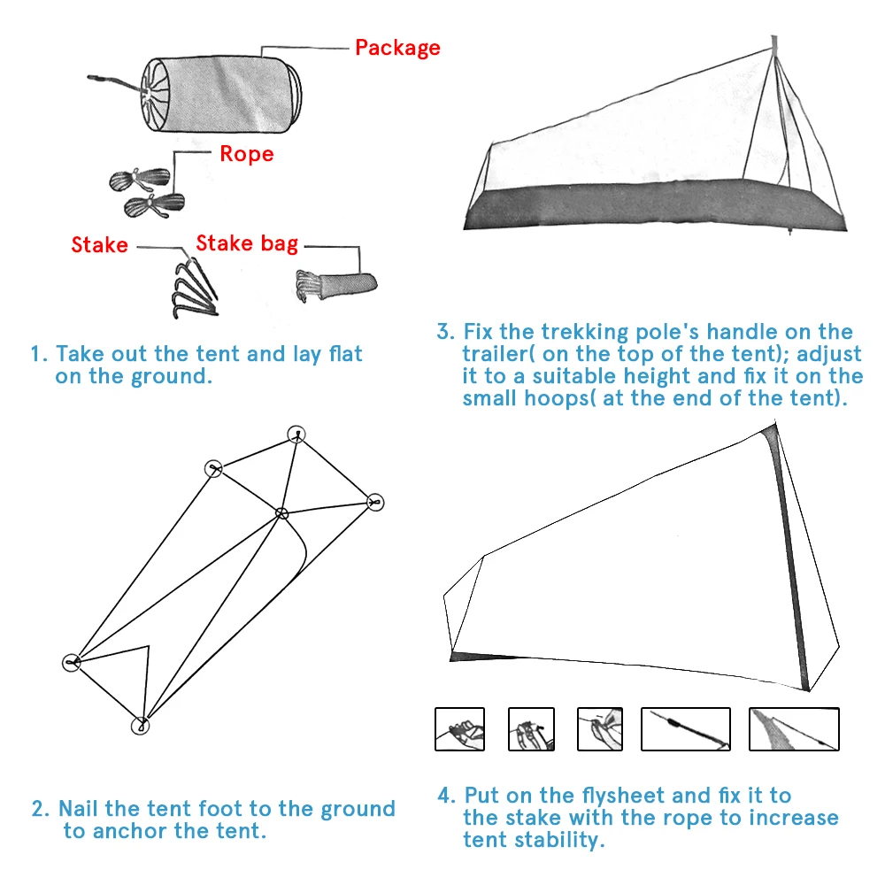 Trekking pole style camping tent 8 