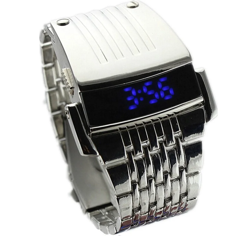 Mens di lusso di Sport Orologi Digitali LED Della Vigilanza di Modo Creativo In Acciaio Inox Blu Elettronico Fresco Orologi Da Polso Regalo