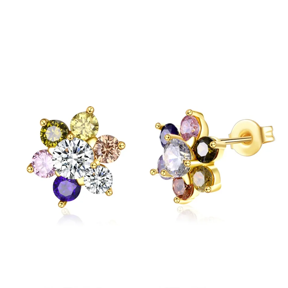 

Beautiful Women 7 Colors Cubic Zircons Stud Earrings Gold Color Flower CZ Earrings for Lady Gift Casual Party Fashion Jewelry