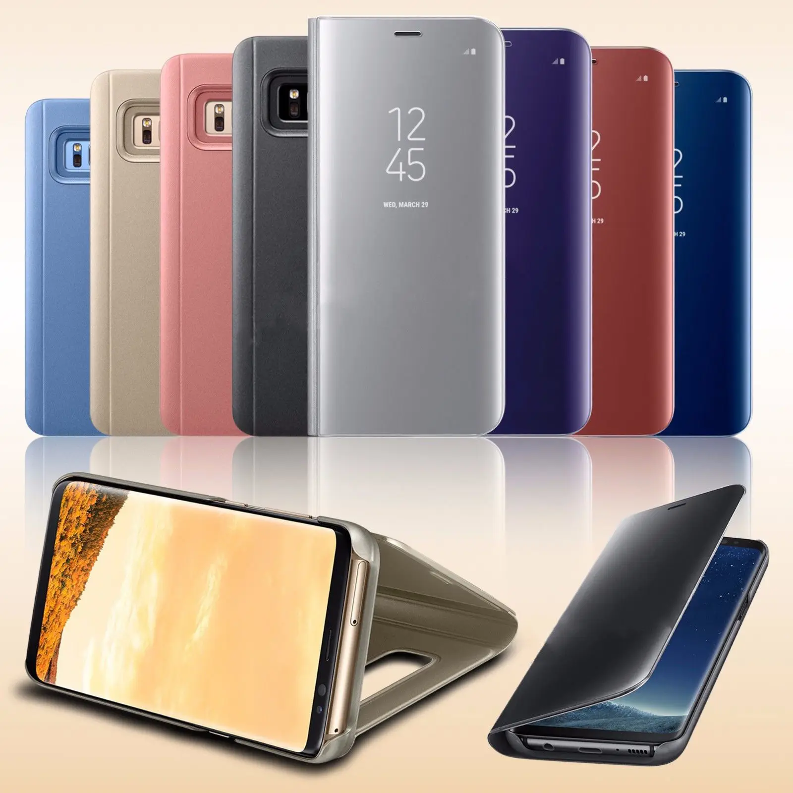 

Clear View Smart Case For Samsung Galaxy A5 A7 A8 2018 J3 J5 J7 Flip Mirror Stand Cover For iPhone X 8 Galaxy S9 S8 Plus S7 Edge