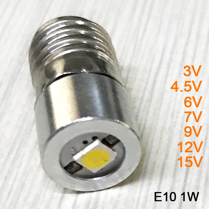 LED 포커스 손전등 교체 전구 토치, 작업등 램프, E10 P13.5S BA9, 1W, DC3V, 3.7V, 4.5V, 6V, 7.5V, 9V, 12V, 15V 전구