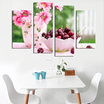 

4 Panels Sunflower and Cherry Painting Canvas Wall Art Picture Home Decoration Art Canvas Print Painting For Kitchen