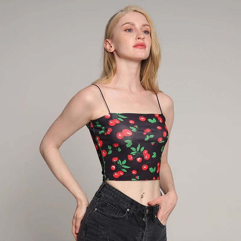 

Bigsweety Women Summer Strap Crop Top Sexy Backless Cherry Print Vest Sling Wrapped Chest Camisole Sexy Tank Top Tube Top
