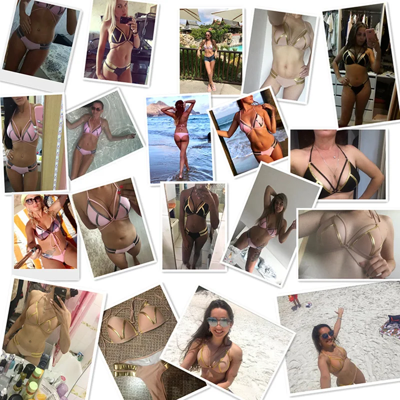 Online Sexy String Tanga Bikini Set Rosa Frauen Push Up Bademode Biquini Halter Top 2 Stück Badeanzug Padded Bh Weibliche Bade anzug