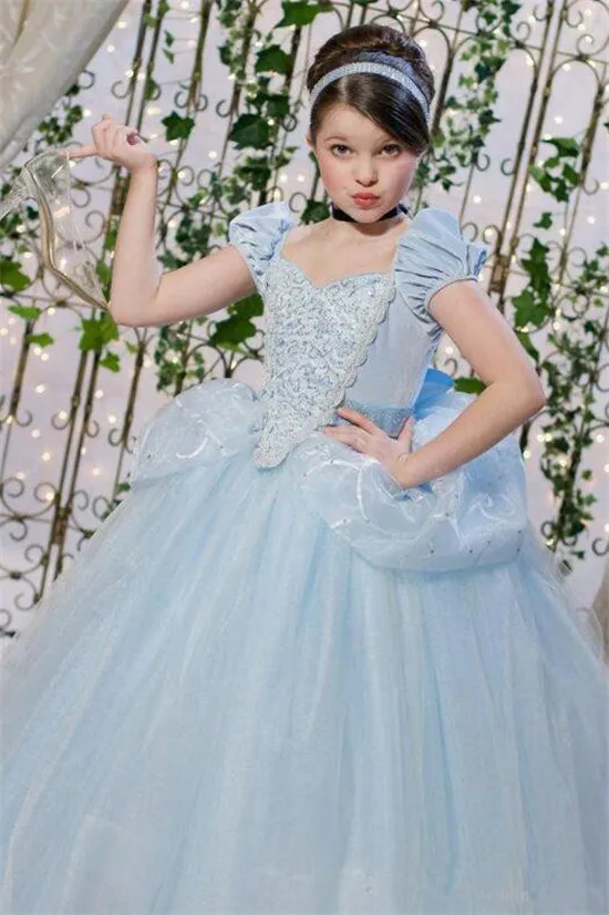 Cinderella-Sky-Blue-Pageant-Dresses-For-Teens-Short-Cap-Sleeve-Pleats-Sequins-Lace-Kids-Ball-Gown