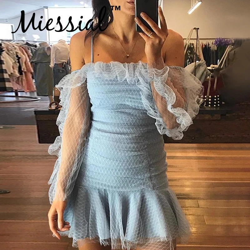 

Miessial Transparent mesh lace winter dress Retro club sundress short sexy dress Ruffle vintage dress women vestidos de fiesta