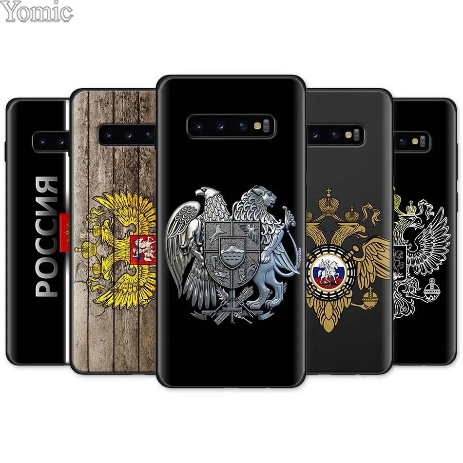 

Russia Coat of arms eagle flag Black Silicone Case for Samsung Galaxy S10e S10 S8 S9 Plus S7 A40 A50 A70 Note 8 9 Soft Case