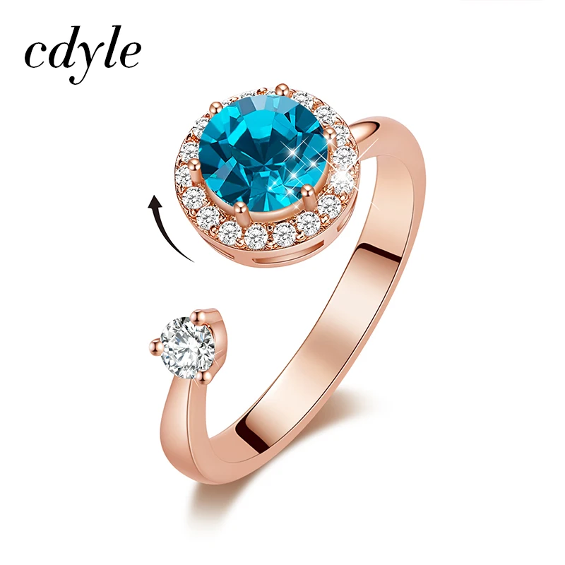 Comprar Cdyle anillo de oro rosa embellecido con cristal de Swarovski Birthstone joyería anillos de tamaño ajustable para regalo de cumpleaños femenino