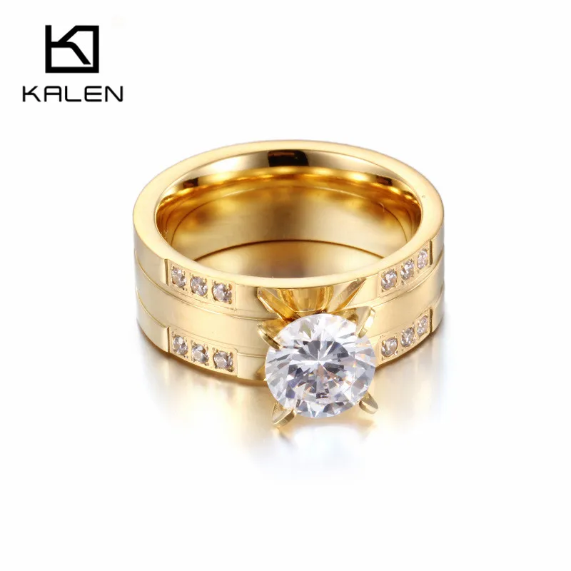 Kalen, женские кольца на палец, стразы, уникальные, нержавеющая сталь, болгарийское золото, обручальные кольца, модные, дешевые, свадебные кольца