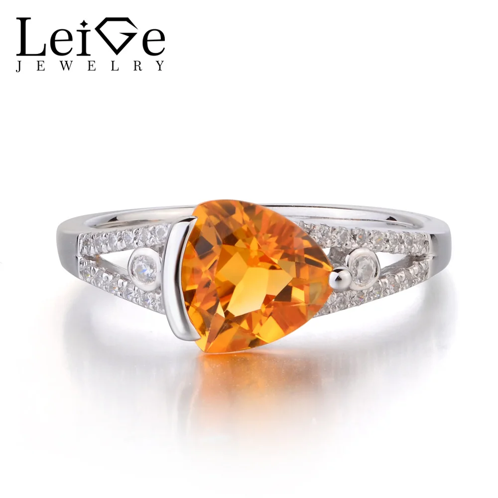 Leige Jewelry Real Natural Citrine Solid 925 Sterling Silver Ring Leige Jewelry Real Natural Citrine Solid 925 Sterling Silver Ring Yellow Gemstone Trillion Cut Engagement Rings For Women