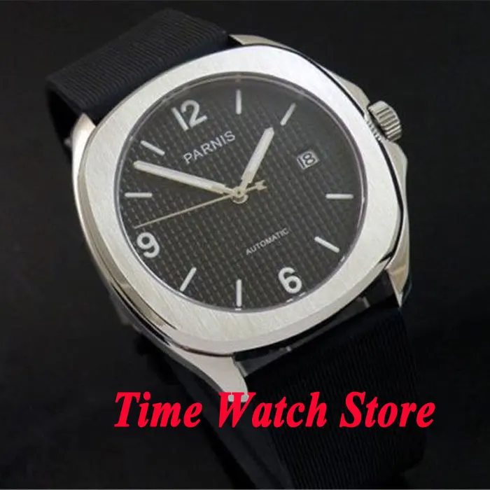 

Parnis 40mm miyota Automatic Men's watch sapphire glass black dial luminous hands square case black rubber strap 550