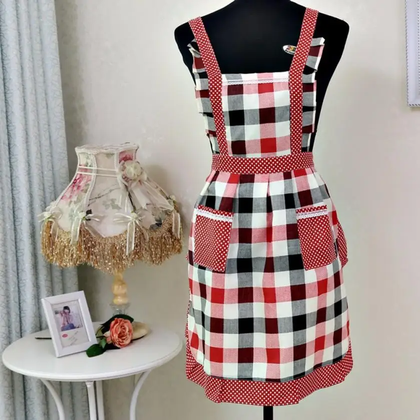 

2018 Fashion Women Lady Restaurant Home Kitchen For Pocket Cooking Cotton Apron Bib m15