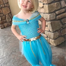 POSH DREAM Косплэй Жасмин Детское платье принцессы для девочек марки Genie блестящие и сверкающие костюм на Хэллоуин Жасмин детей юбка-пачка для девочек платье