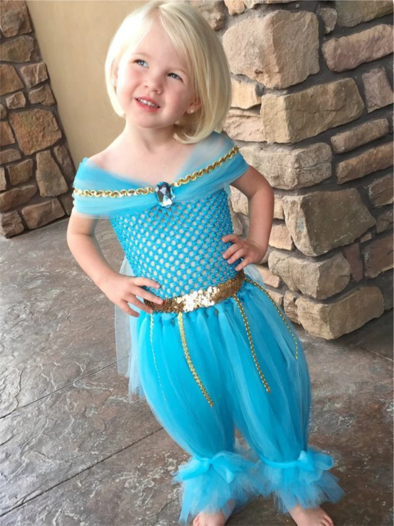 

POSH DREAM Cosplay Jasmine Princess Kids Girls Dress Genie Shimmer and Shine Costume Halloween Jasmine Children Girls Tutu Dress