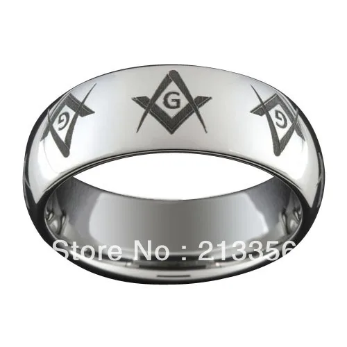 

FREE SHIPPING!USA HOT SELLING E&C TUNGSTEN JEWELRY 8MM MENS SILVER DOME TUNGSTEN MASONIC RING FREEMASON COMFORT FIT WEDDING BAND