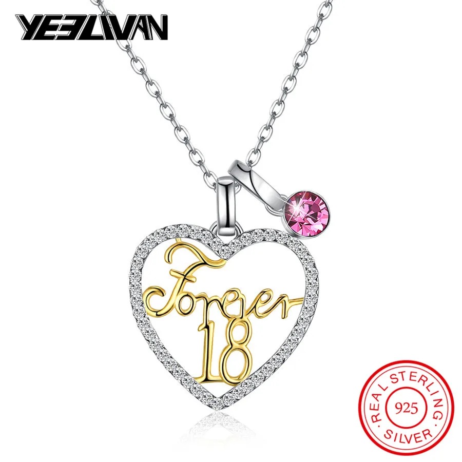 

Fashion Forever 18 Gold Letter Heart Pendant Necklaces 925 Sterling Silver Pink Austria Crystal Love Women Chain Necklace Gifts