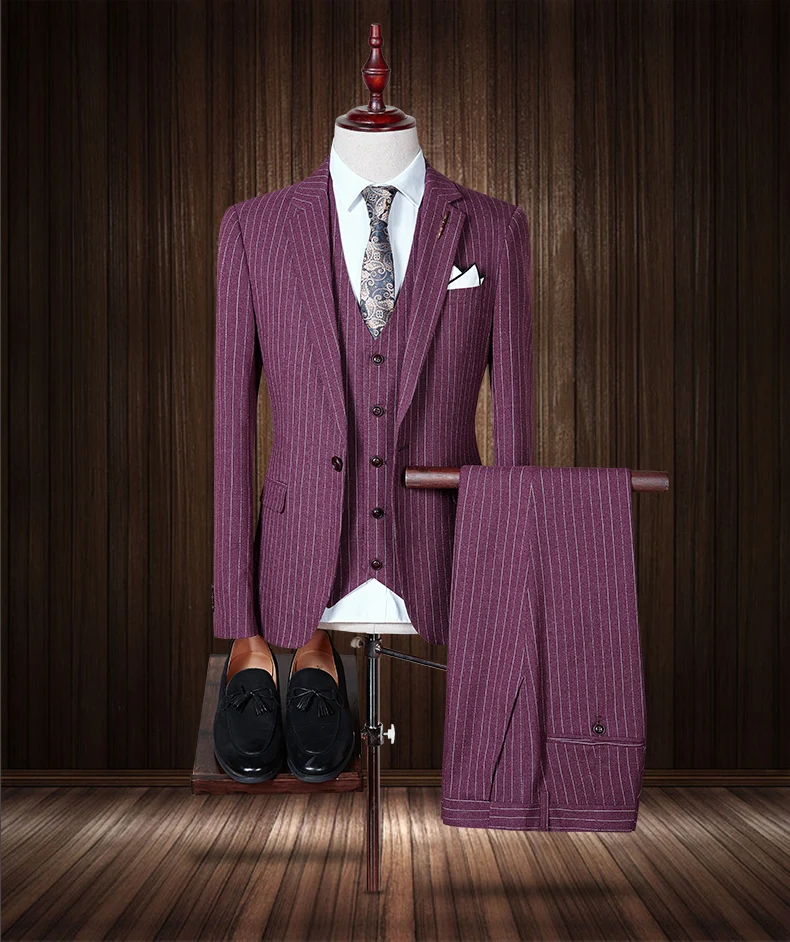 Пиджак+ жилет+ брюки) осенние модные повседневные шерстяные мужские костюмы в клетку, Свадебный мужской костюм, мужские деловые костюмы, полный размер S-4XL