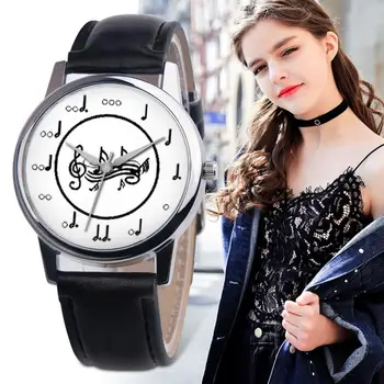 

2018 Fancy Unisex Musical Note Leather Band Analog Alloy Quartz Watch Women Quartz Watch Stainless Steel relogio feminino