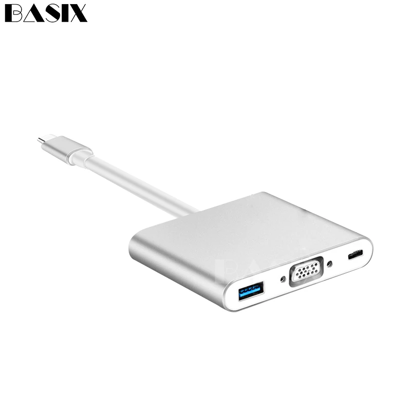 USB C концентратор к HDMI адаптер Тип C USB 3,1 хаб USB-C к USB3.0/HDMI/VGA/PD Зарядное устройство адаптер для нового Macbook pro Тип-c USB hub - Цвет: type c to vga silver