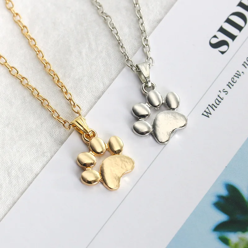 

KLEEDER Kawaii Cute Pets Dogs Footprints Paw Pendant Necklace for Women Fashion Jewerly Link Chain Gold Silver Color Necklaces