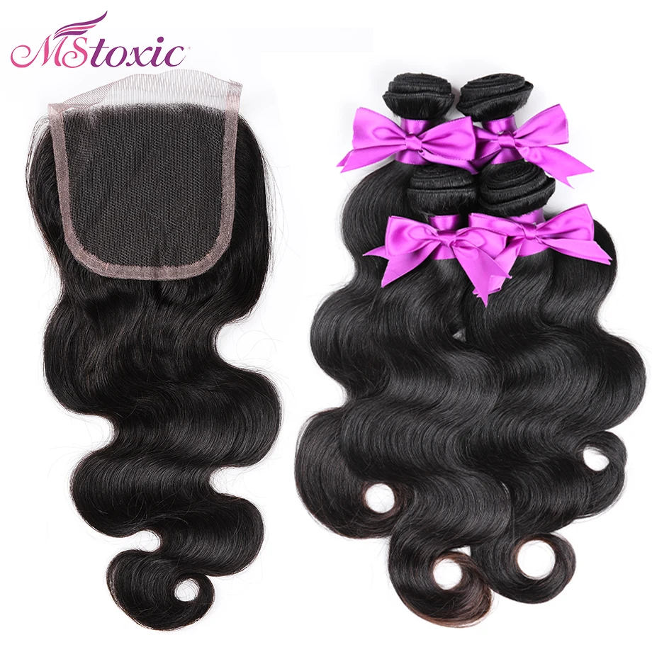 Grade 8a Brazilian Body Wave With Closure , 3 Bundles Human Hair Weave With Closure , Unprocessed Cheap Human Hair With Closure