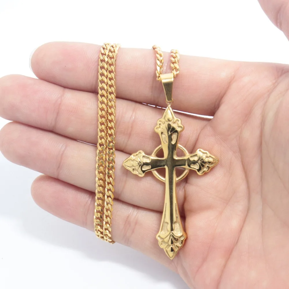 2018 new stainless steel Cross Necklace Men Gold/Black Cross Christian